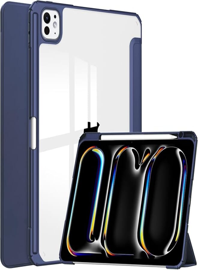 NINKI Compatible with iPad Air 13 2024, Case with Pencil Holder, Adjustable Stand Mode & Auto Sleep/Make, Shockproof Thin Case, Clear Back, Stand Protective Case for iPad Air 13 2024, Blue